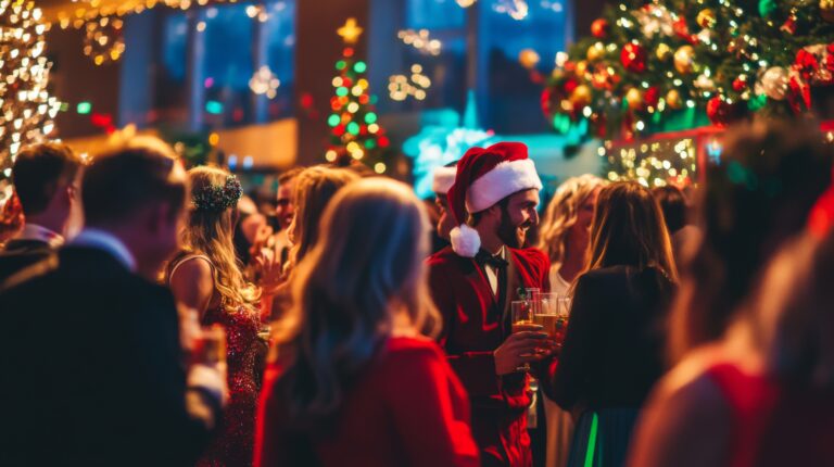 A Man in a Santa Hat at a Christmas Party